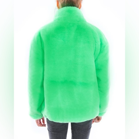 New! Nike Faux Fur Neon Green Swoosh Bomber Logo Zip Jacket 💚💚 Small - Picture 6 of 16